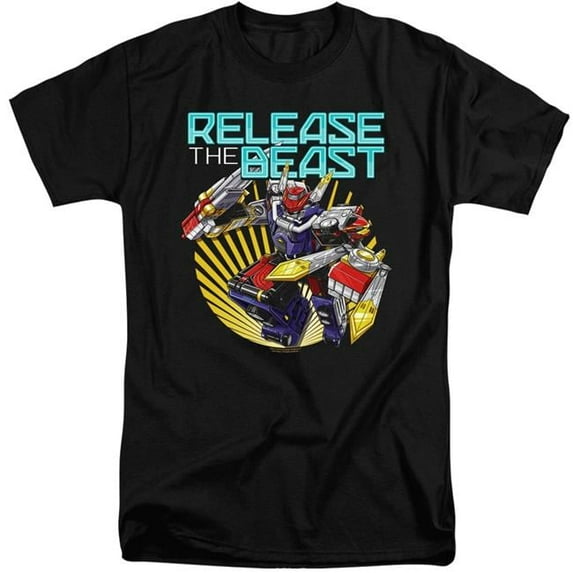 Trevco PWR2414-ATT-4 Power Rangers & Beast Release Print Adult Tall Fit Short Sleeve T-Shirt, Black - Extra Large