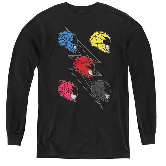 Trevco PWR3001-YL-2 Power Rangers & Line Helmets Youth Long Sleeve Tee Shirt, Black - Medium