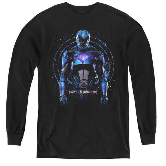 Trevco PWR3010-YL-2 Power Rangers & Blue Ranger Youth Long Sleeve Tee Shirt, Black - Medium