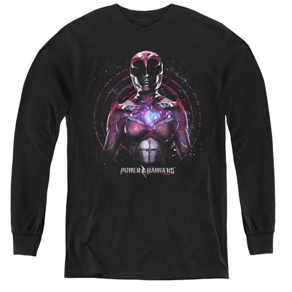 Trevco PWR3011-YL-3 Power Rangers & Pink Ranger Youth Long Sleeve Tee Shirt, Black - Large