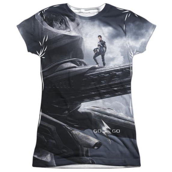 Trevco PWR3035-JSPP-5 Power Rangers & Black Zord Poster Junior Cap Sleeve Polyster Crew Neck T-Shirt, White - 2X
