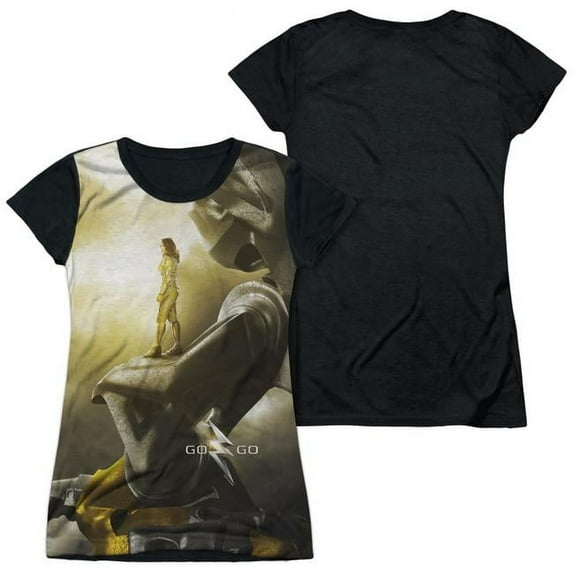 Trevco PWR3038-JSBB-5 Power Rangers & Yellow Zord Poster Junior Cap Polyster Short Sleeve T-Shirt with Black Back, White - 2X