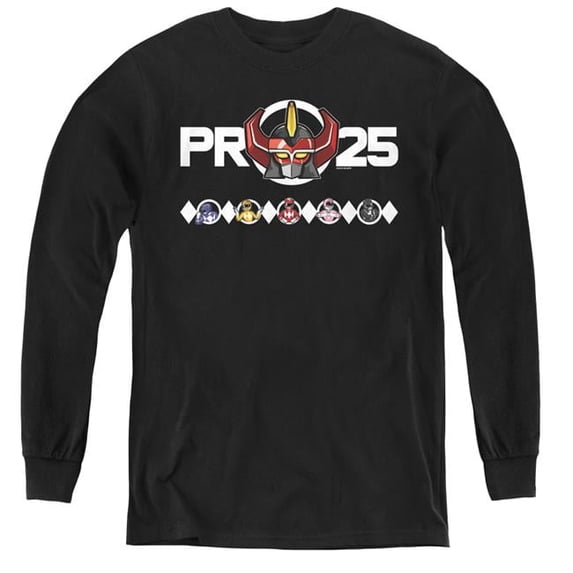 Trevco PWR4002-YL-2 Power Rangers & Megazord 25 Youth Long Sleeve Tee Shirt, Black - Medium