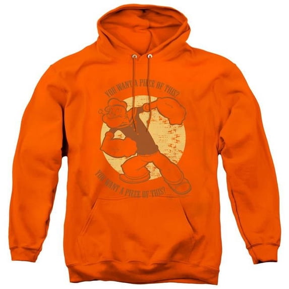 Trevco PYE581-AFTH-6 Popeye & You Want a Piece of This Adult Pull Over Hoodie, Orange - 3X