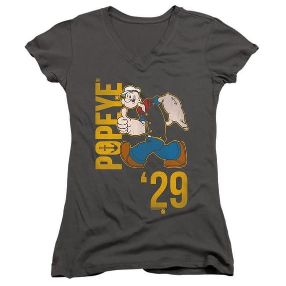 Trevco PYE788-JV-4 Popeye & 29-Junior V-Neck Cap Sleeve T-Shirt, Charcoal - Extra Large