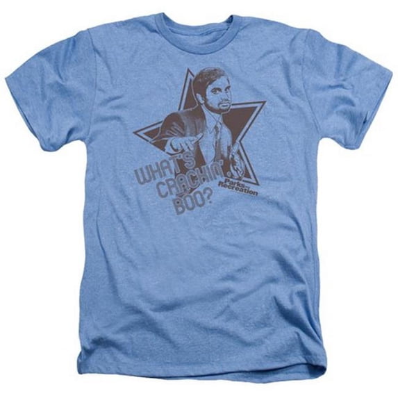 trevco parks&rec-whats crackin boo adult heather tee, light blue - large