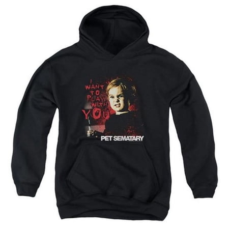 Trevco Pet Sematary-I Want To Play Youth Pull-Over Hoodie- Black - Medium