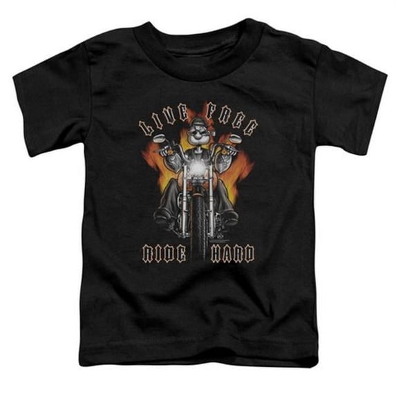 Trevco Popeye-Ride Hard Short Sleeve Toddler Tee, Black - Large 4T