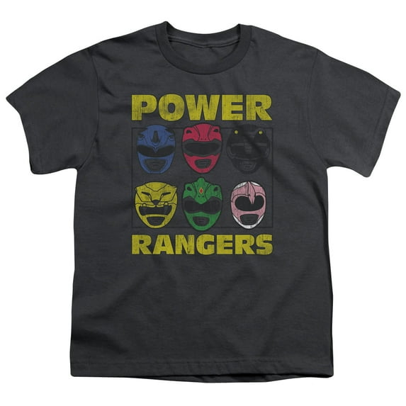 Trevco Powr Rangers-Ranger Heads Short Sleeve Youth 18-1 Tee- Charcoal - Medium