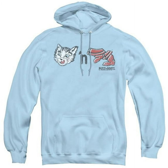 Trevco RB129-AFTH-5 Puss N Boots & Rebus Logo Adult Pull Over Hoodie, Light Blue - 2X