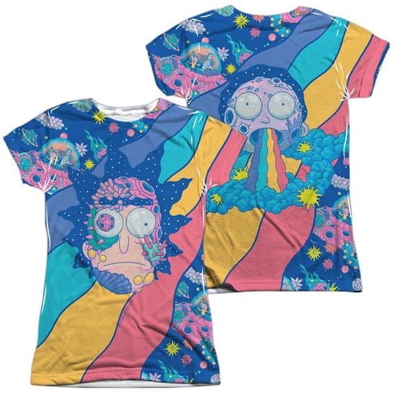 Trevco Rick & Morty Goodbye Front & Back Print Short Sleeve Junior Poly Crew T-Shirt, White - Extra Large