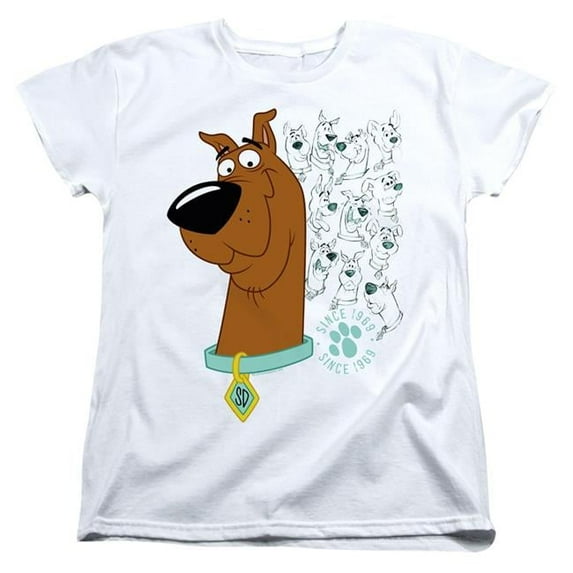 Trevco SD136-WT-5 Womens Scooby Doo & Evolution of Scooby Doo Short Sleeve T-Shirt, White - 2X