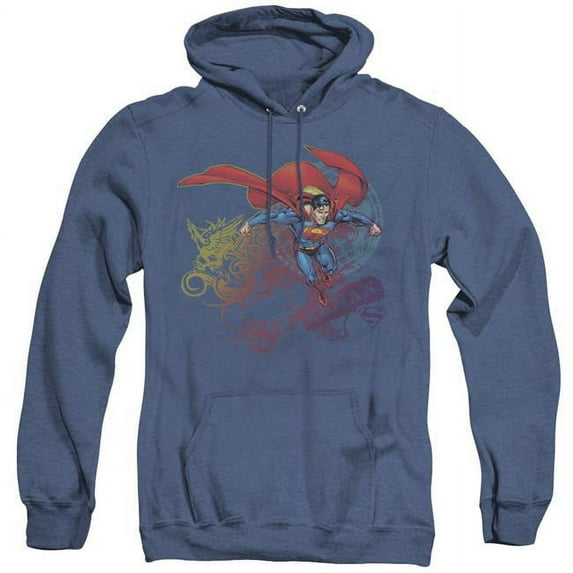 Trevco SM1378-AHH-6 Superman & Cool Word Supes Adult Heather Hoodie, Royal Blue - 3X