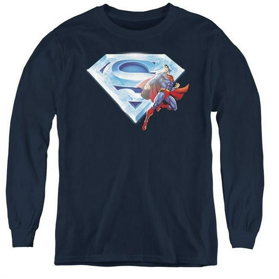 Trevco SM1812-YL-1 Superman & Superman Crystal Logo Youth Long Sleeve T-Shirt, Navy - Small
