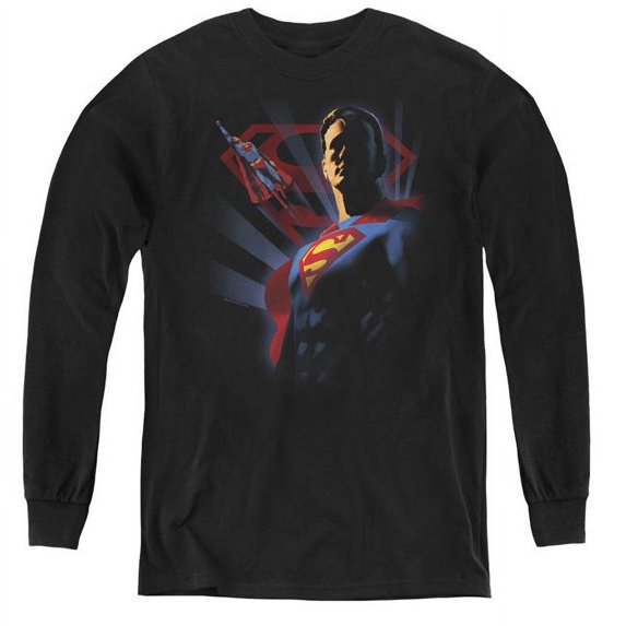 Trevco SM1987-YL-2 Superman Super Deco Youth Long Sleeve T-Shirt, Black - Medium