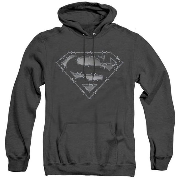 Trevco SM843-AHH-5 Superman & Barbed Wire Adult Heather Hoodie, Black - 2X