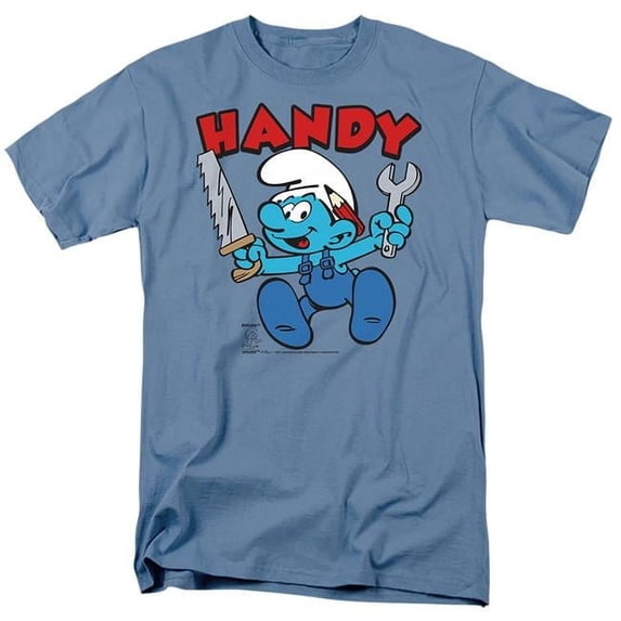 Trevco SMRF275-AT-4 Smurfs & Handy Short Sleeve Adult 18-1 T-Shirt, Carolina Blue - Extra Large