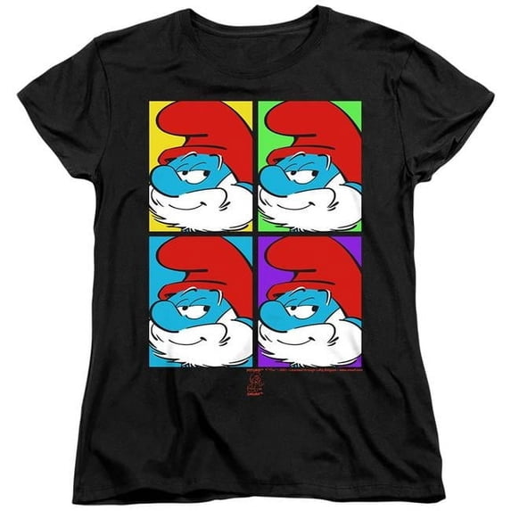 Trevco SMRF293-WT-3 Smurfs & Tiles Short Sleeve Women T-Shirt, Black - Large
