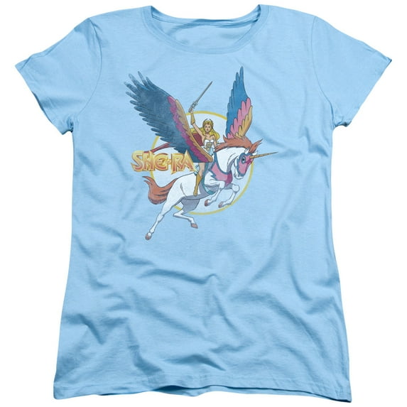 Trevco DRM100B-WT-1 She Ra & Swiftwind Womens Short Sleeve T-Shirt, Light Blue - Small