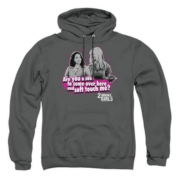 Trevco Sportswear WBT207-AFTH-6 2 Broke Girls Soft Touch Adult Pullover Hoodie, Charcoal - 3X