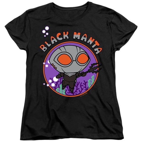 Trevco Sportswear AQUA10008-WT-4 Aquaman & The Lost Kingdom Chibi Black Manta Womens Short Sleeve T-Shirt, Black - Extra Large