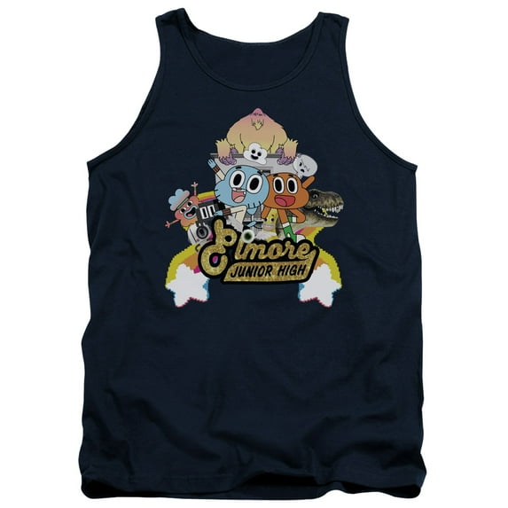 Trevco Sportswear CN512-TK-3 Amazing World of Gumball Elmore Junior High Adult Tank Top, Navy - Large