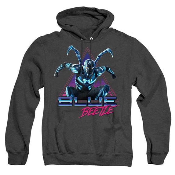 Trevco Sportswear BBTL10008-AHH-1 Blue Beetle 2023 Leaping Triangle Adult Heather Hoodie, Black - Small