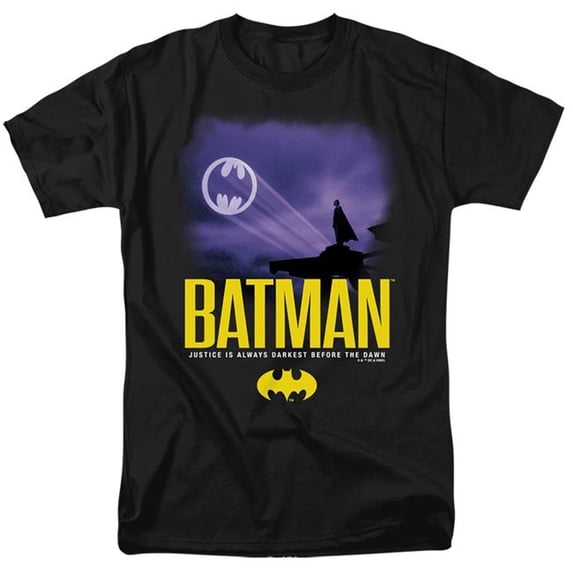 Trevco Sportswear BM10068-AT-5 Batman 1989 Bat Signal in The Sky Adult Regular Fit Short Sleeve T-Shirt, Black - 2X