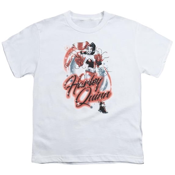Trevco Sportswear BM2848-YT-4 Batman Harley Airbrush Youth Short Sleeve T-Shirt, White - Extra Large