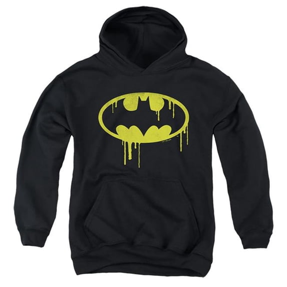 Trevco Sportswear BM3423-YFTH-4 Batman Dripping Logo Youth Hooded Sweatshirt, Black - Extra Large