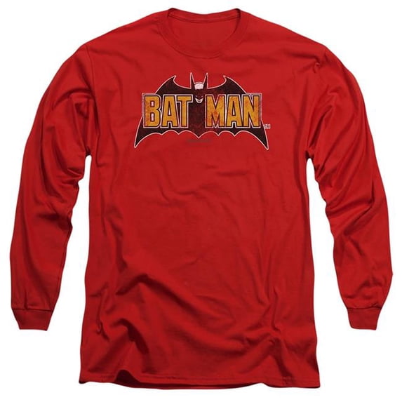 Trevco Sportswear BM3496-AL-2 Batman Vintage Bat Logo On Red Adult Long Sleeve T-Shirt, Red - Medium