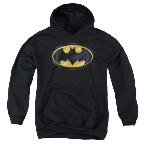 Trevco Sportswear BM3566-YFTH-3 Batman Airbrush Logo Youth Hooded Sweatshirt, Black - Large