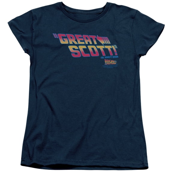 Trevco Sportswear UNI277-WT-2 Back to the Future Great Scott Womens Short Sleeve T-Shirt, Navy - Medium