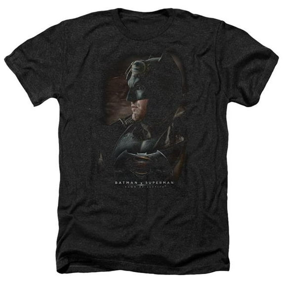 Trevco Sportswear BVS209-HA-3 Batman vs Superman Desert Gear Adult Regular Fit Heather Short Sleeve T-Shirt, Charcoal - Large