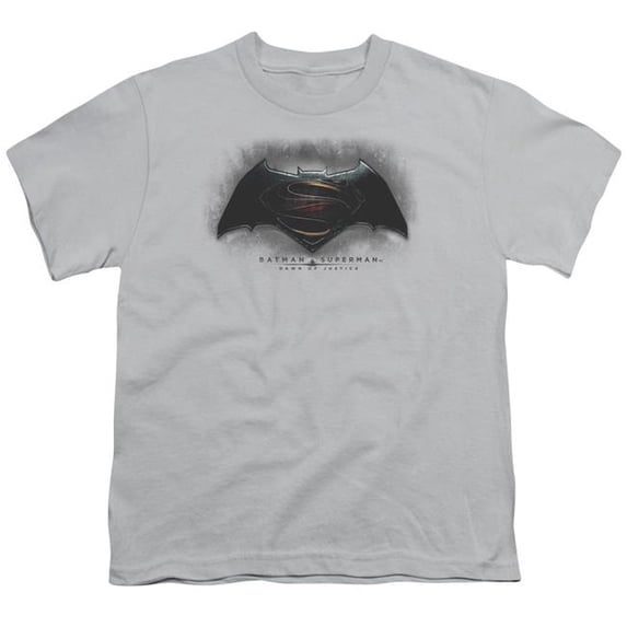 Trevco Sportswear BVS106E-YT-4 Batman vs Superman Logo Youth Short Sleeve T-Shirt, Silver - Extra Large