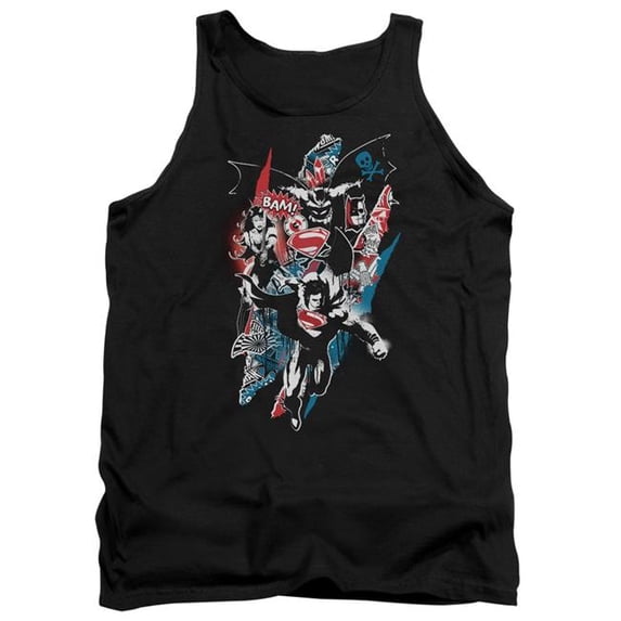 Trevco Sportswear BVS199-TK-4 Batman vs Superman Ripped Trio 2 Adult Tank Top, Black - Extra Large