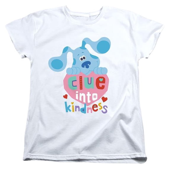 Trevco Sportswear NICK408-WT-2 Blues Clues & You Clue Into Kindness Womens Short Sleeve T-Shirt, White - Medium