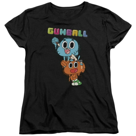 Trevco Sportswear CN297-WT-1 Amazing World of Gumball Gumball Spray Womens Short Sleeve T-Shirt, Black - Small