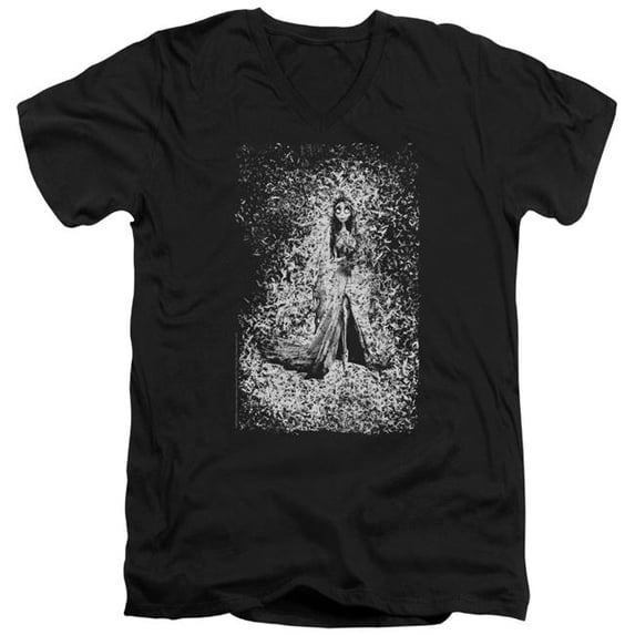 Trevco Sportswear WBM727-AV-4 Corpse Bride Bird Dissolve Adult Slim Fit V-Neck Cotton T-Shirt, Black - Extra Large