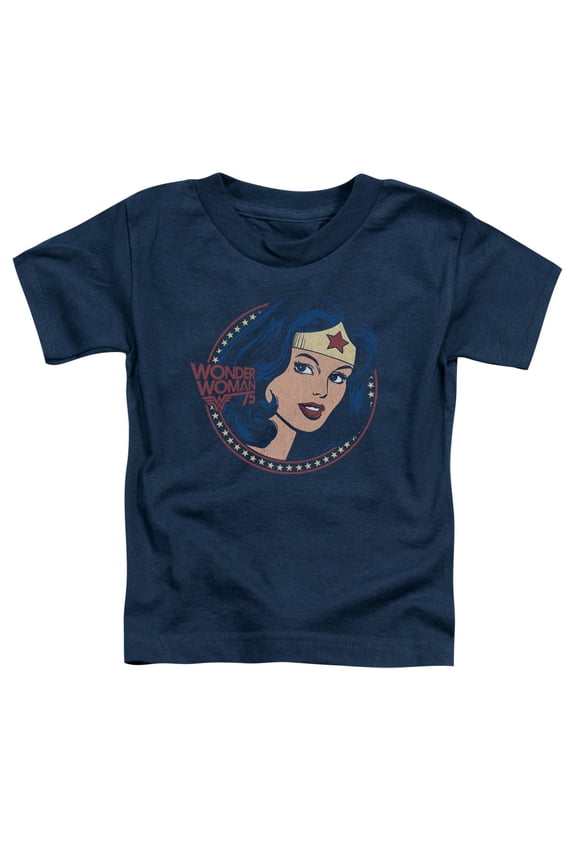 Sportswear DCO918-TT-2 DC Wonder Woman 75 Starburst Portrait Toddler Short Sleeve T-Shirt, Navy - Medium 3T