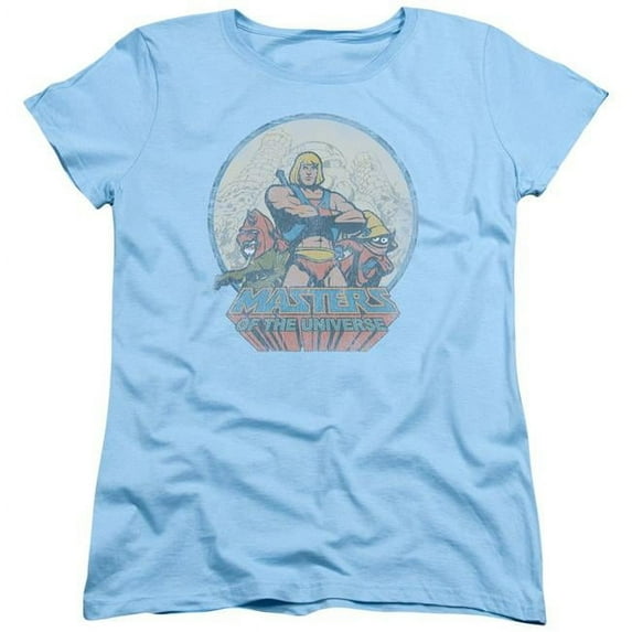 Trevco Sportswear DRM267-WT-3 Masters of the Universe He Man & Crew Womens Short Sleeve T-Shirt, Light Blue - Large