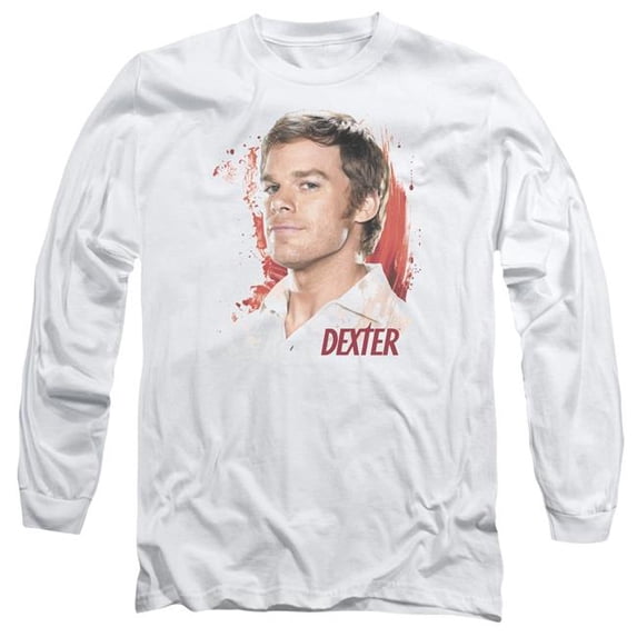 Trevco Sportswear SHO198-AL-1 Dexter Blood Splatter Adult Long Sleeve T-Shirt, White - Small