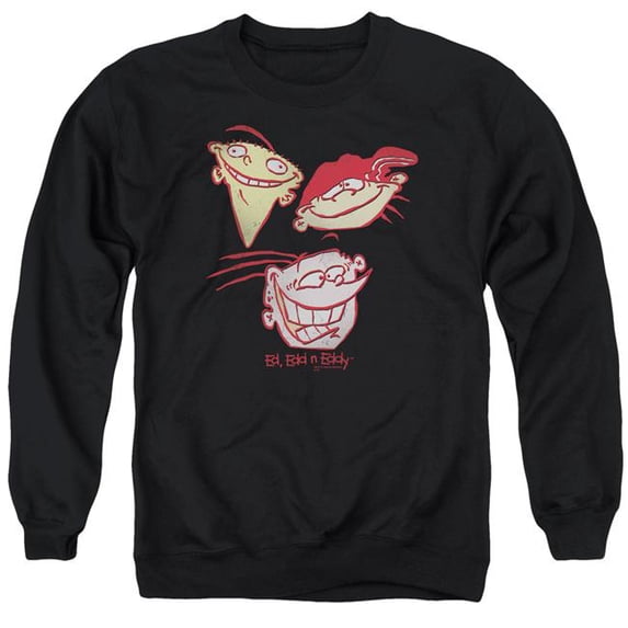 Trevco Sportswear CN359-AS-3 ED Edd Eddy Three Heads Adult Crewneck Sweatshirt, Black - Large