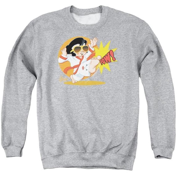 Trevco Sportswear ELV676B-AS-2 Elvis Presley Karate King Adult Crewneck Sweatshirt, Athletic Heather - Medium