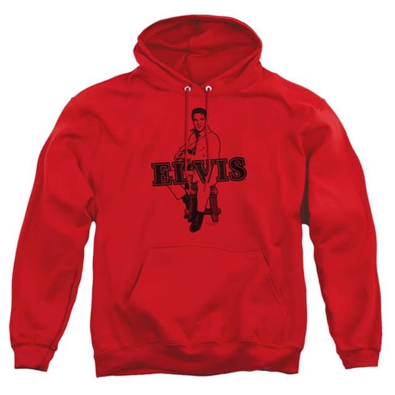Trevco Sportswear ELV730-AFTH-4 Elvis Presley Jamming Adult Pullover Hoodie, Red - Extra Large