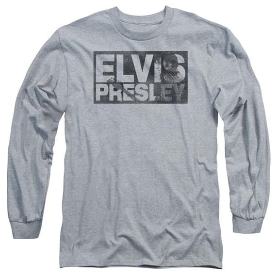 Trevco Sportswear ELV840-AL-5 Elvis Presley Block Letters Adult Long Sleeve T-Shirt, Athletic Heather - 2X