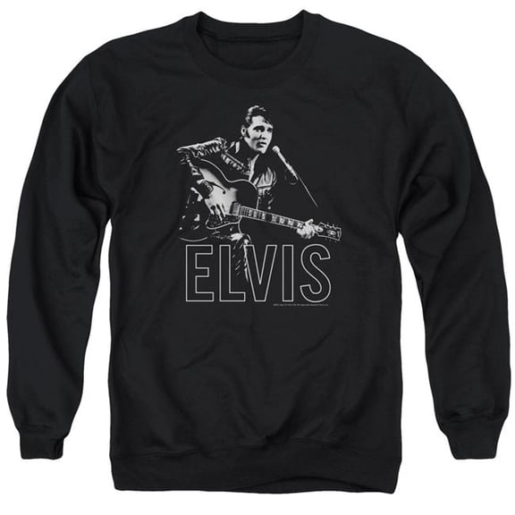 Trevco Sportswear ELV773-AS-1 Elvis Presley Guitar in Hand Adult Crewneck Sweatshirt, Black - Small