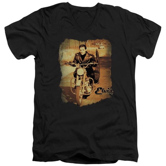Trevco Sportswear ELV534-AV-3 Elvis Presley Hit The Road Adult Slim Fit V-Neck Cotton T-Shirt, Black - Large