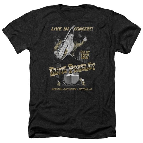Trevco Sportswear ELV598-HA-2 Elvis Presley Live in Buffalo Adult Regular Fit Heather Short Sleeve T-Shirt, Charcoal - Medium