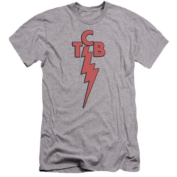 Trevco Sportswear ELV165-PSF-4 Elvis Presley TCB Premium Canvas Adult Slim Fit 30-1 Short Sleeve T-Shirt, Athletic Heather - Extra Large